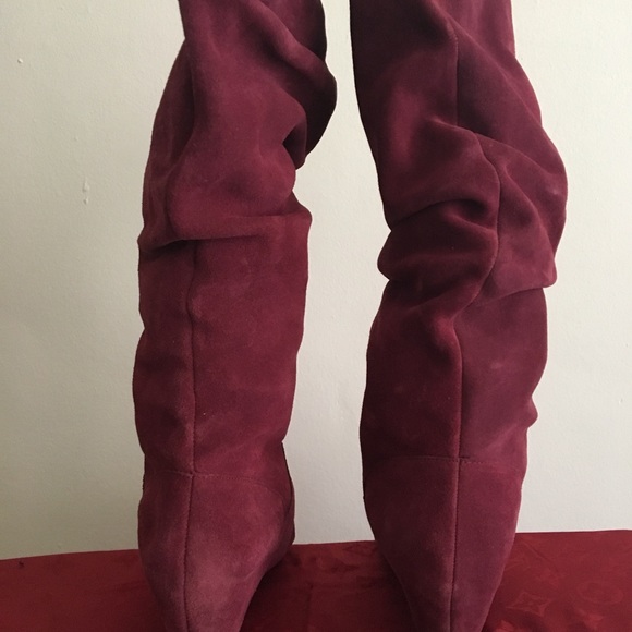 Burgundy Suede Mid Calf Boot - Picture 5 of 8